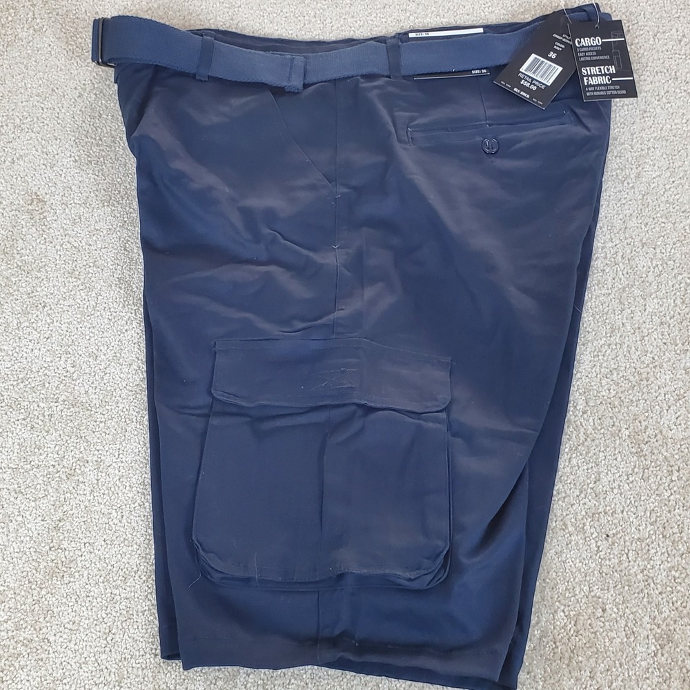 Blu‎ Rock Men's Cargo Shorts  Size 36 Navy Blue Belted NWTGS 4 Way Stretch
